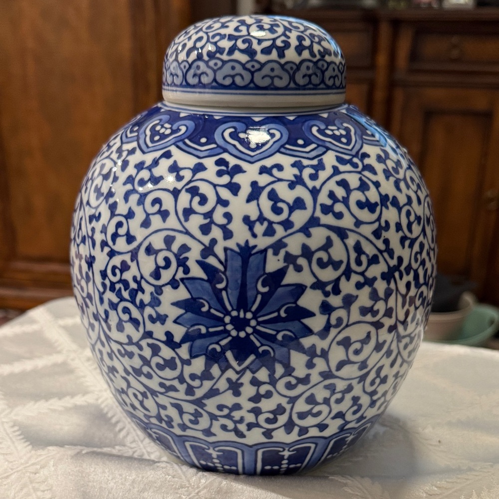 Blue and White Ceramic Jar